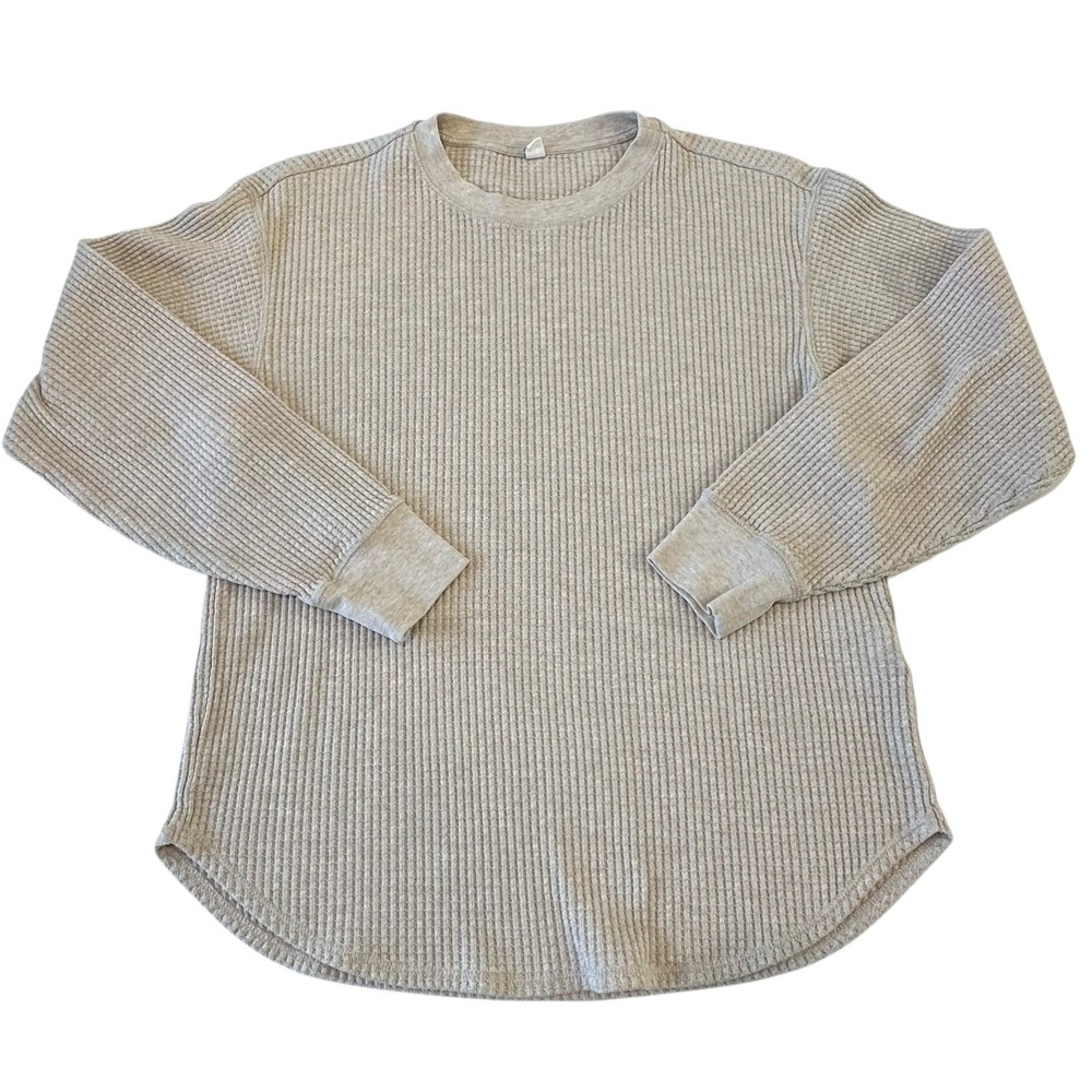 Uniqlo Waffle Knit Long Sleeve Crewneck Thermal Top XS Beige Casual Layering